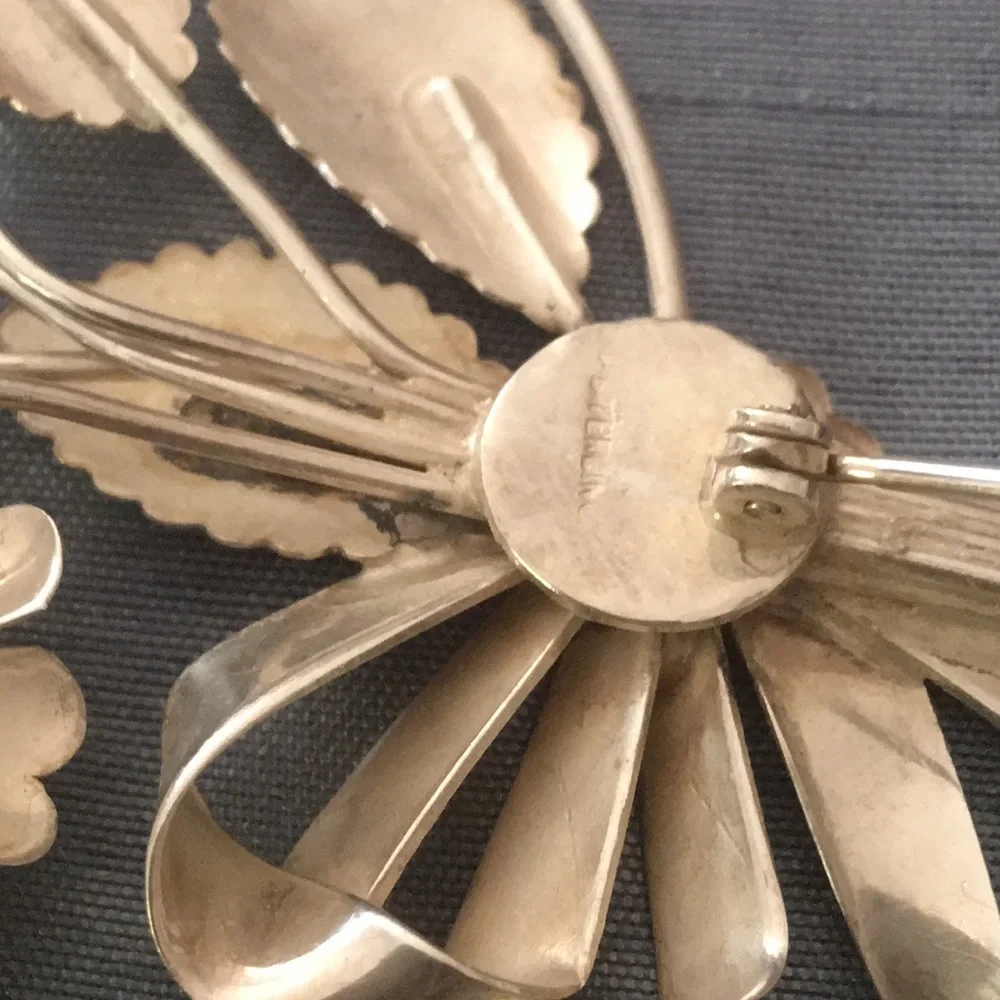4” Vintage sterling rose bouquet brooch large